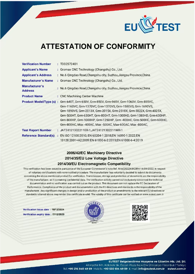 Ningbo Gromax Cnc Equipment Co., Ltd.certification