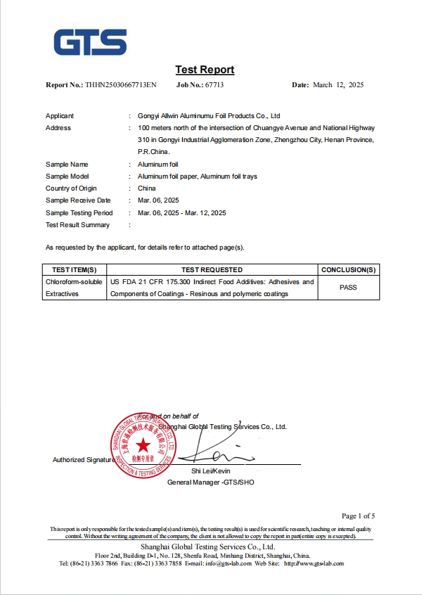 Gongyi Allwin Aluminum Foil Products Co., Ltd.certification