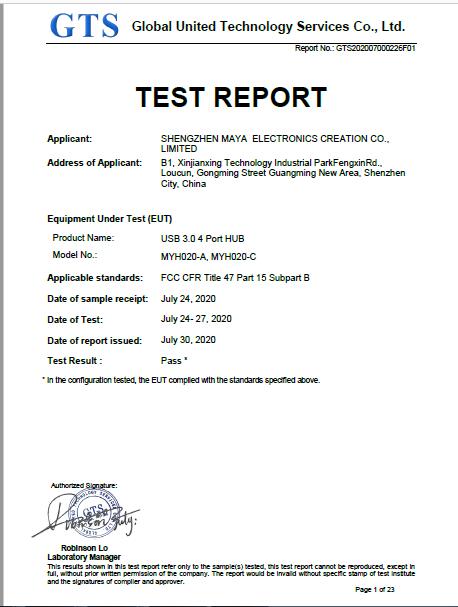 Shengzhen Maya Electronics Creation Co.Limitedcertification