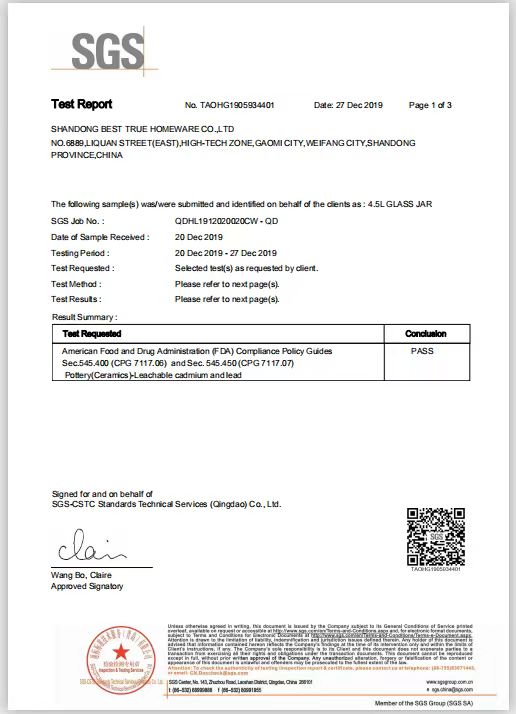 Shandong Best True Homeware Co., Ltd.certification