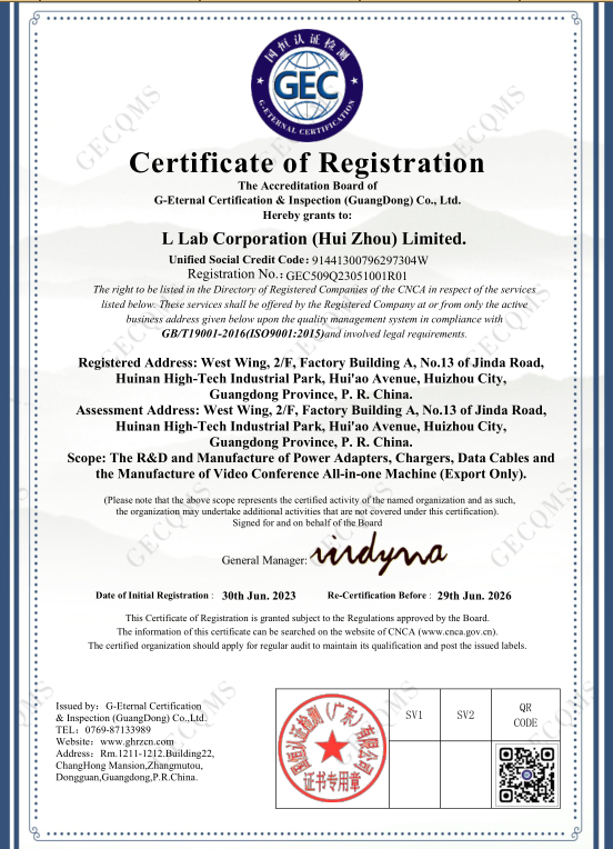 L Lab Corporation Limitedcertification