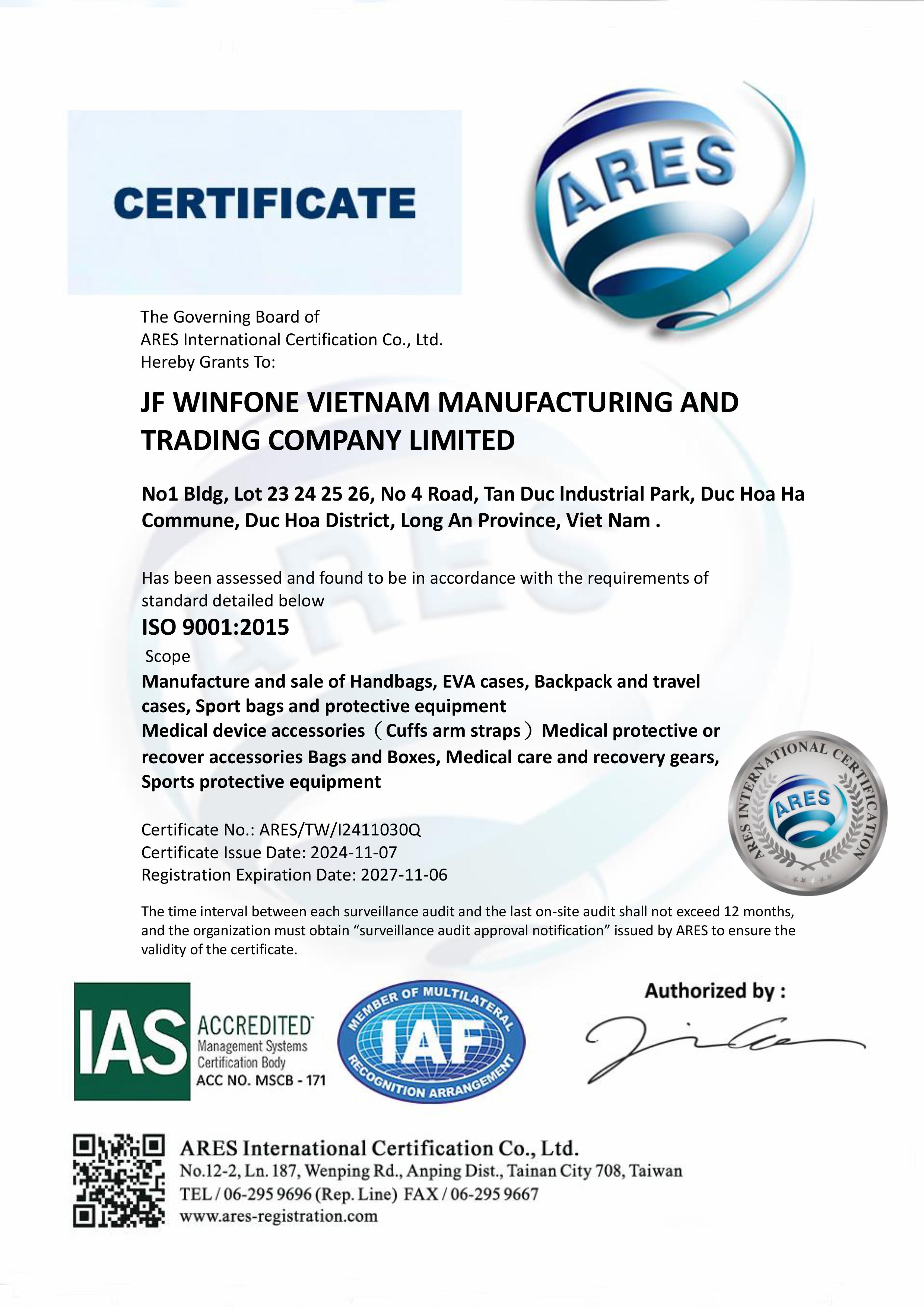 JF Winfone VN Co., LTDcertification