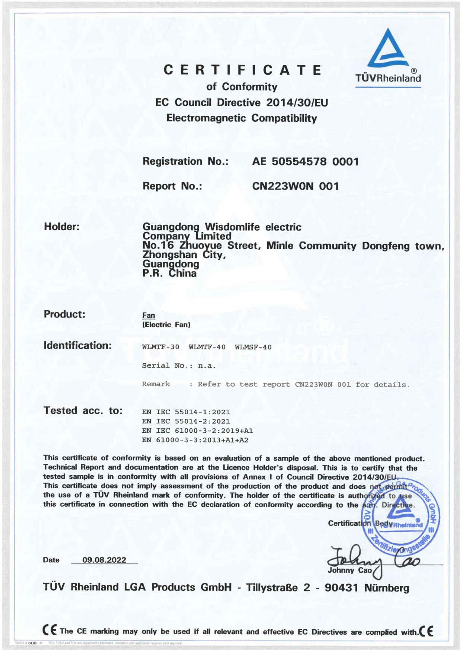 Guangdong Wisdomlife Electric Co.,Ltdcertification