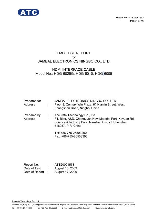 Jambal Electronics Ningbo Co., Ltd.certification