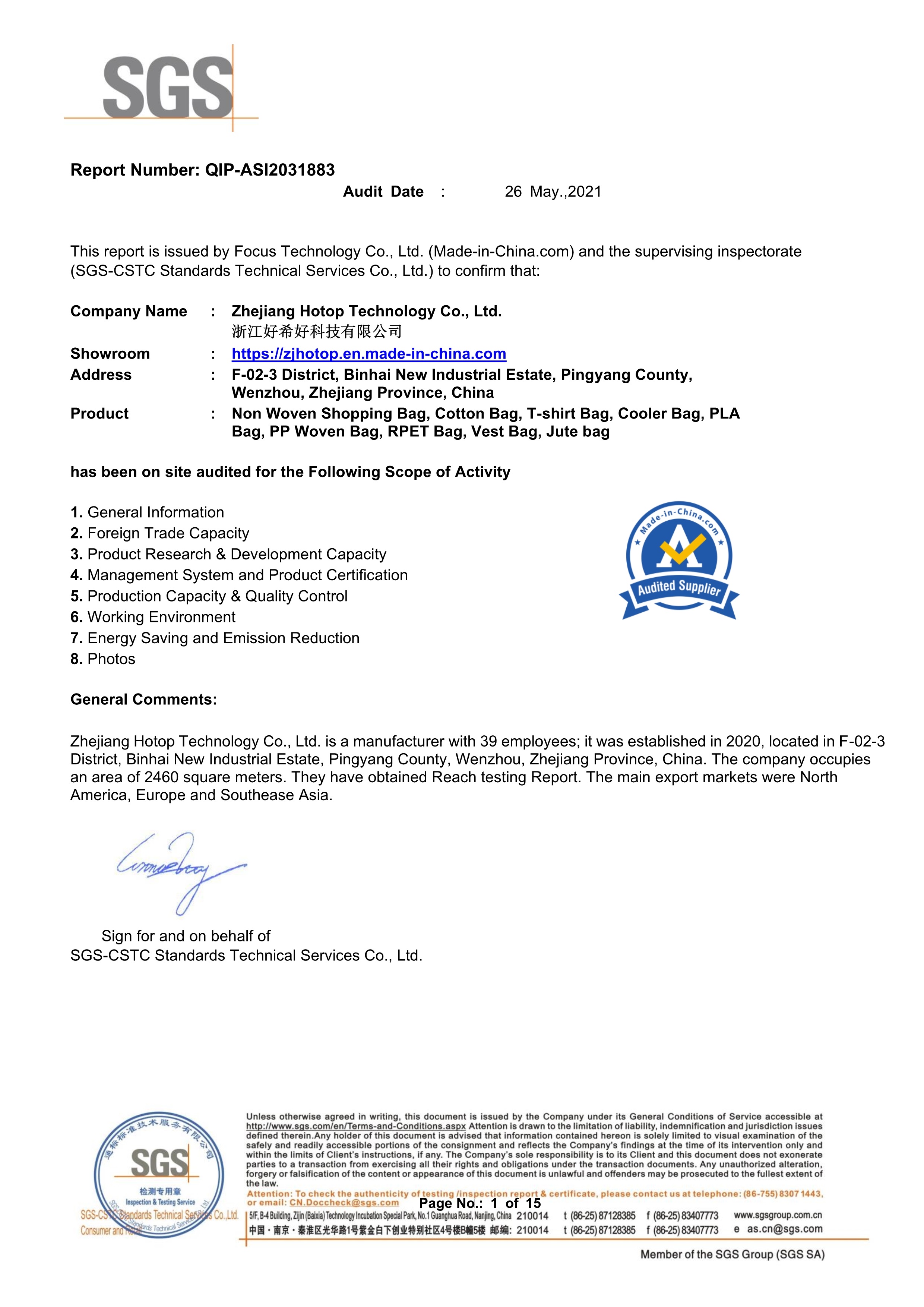 Zhejiang Hotop Technology Co.,Ltdcertification