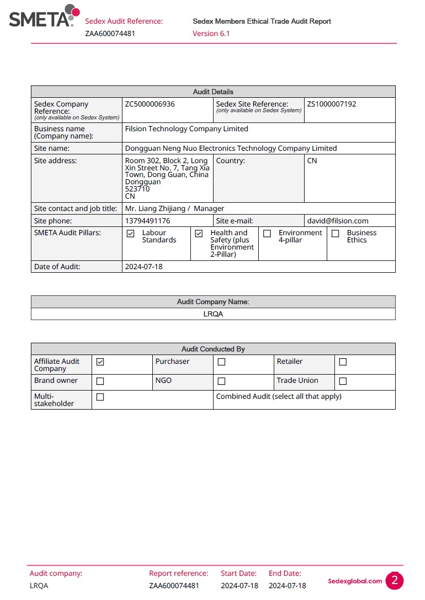 Filsion Technology Company Limitedcertification