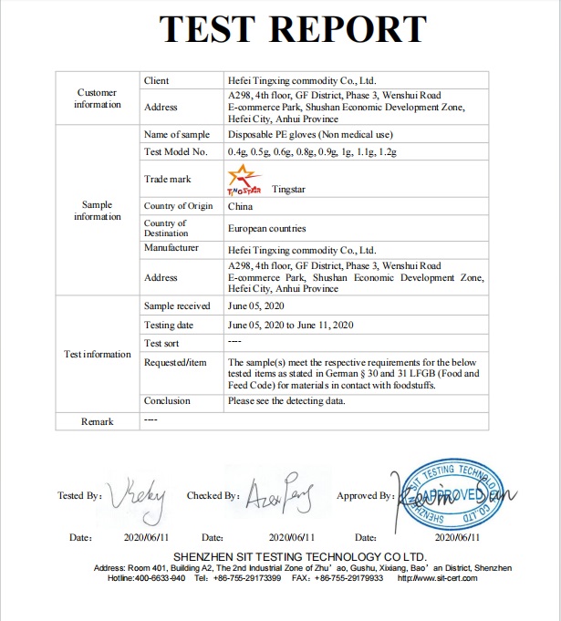 Hefei Tingxing commodity co.,ltdcertification