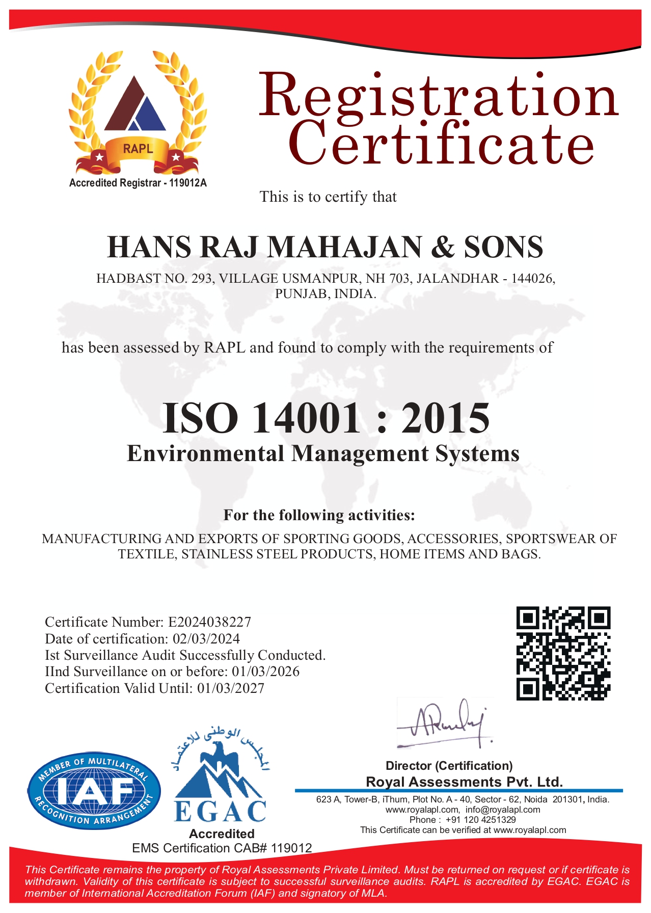 Hans Raj Mahajan & Sonscertification