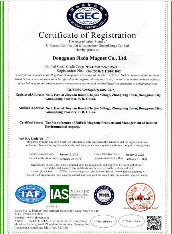 Jiada Magnet Limitedcertification