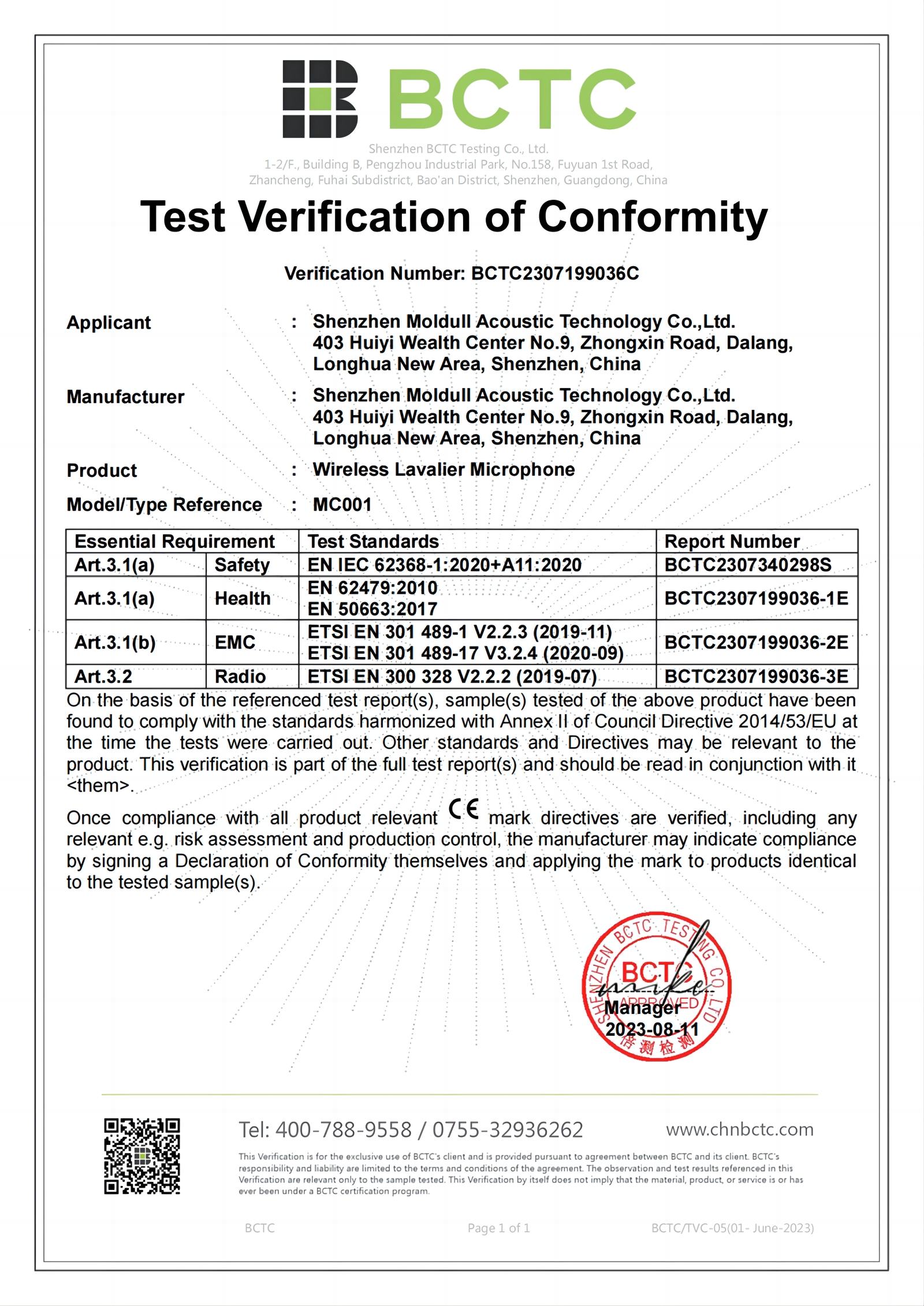 Dongguan Moldull Accoustic Technology Co., Ltd.certification