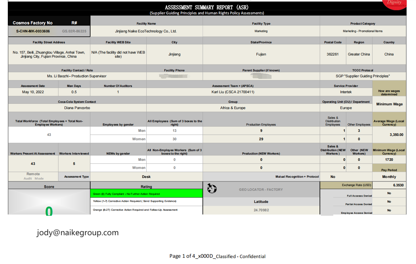 Jinjiang Naike EcoTechnology Co.,ltdcertification