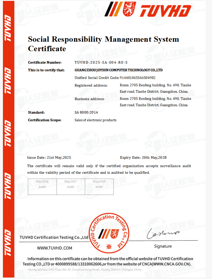 Guangzhou Joysun Computer Technology Co., Ltd.certification