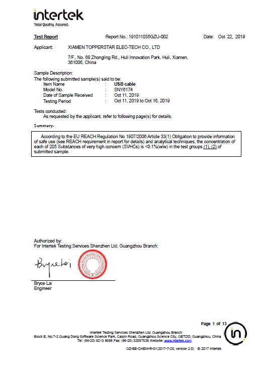 Xiamen Topperstar Elec-Tech Co. Ltdcertification