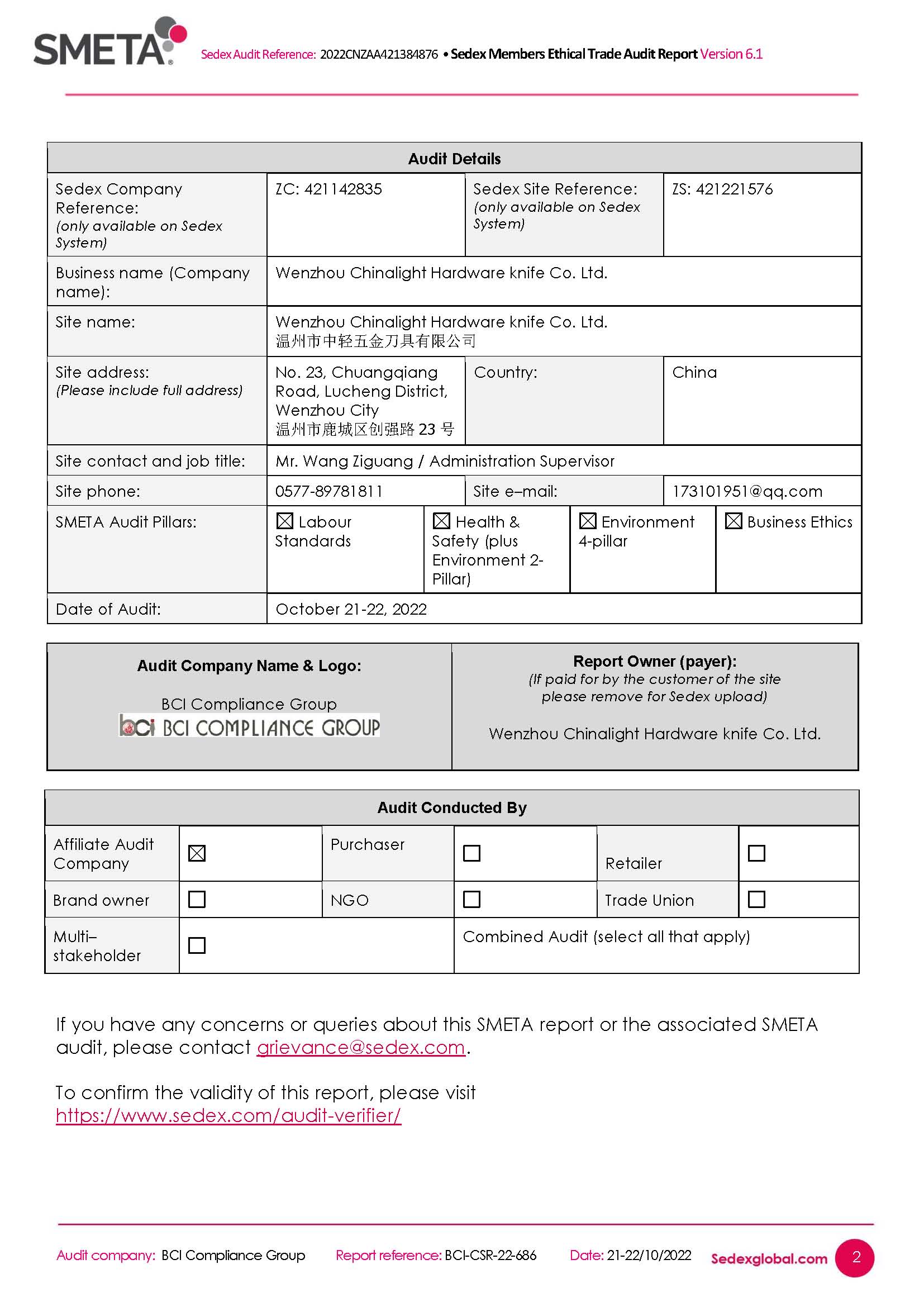 Wenzhou Chinalight Hardware Knife Co. Ltdcertification