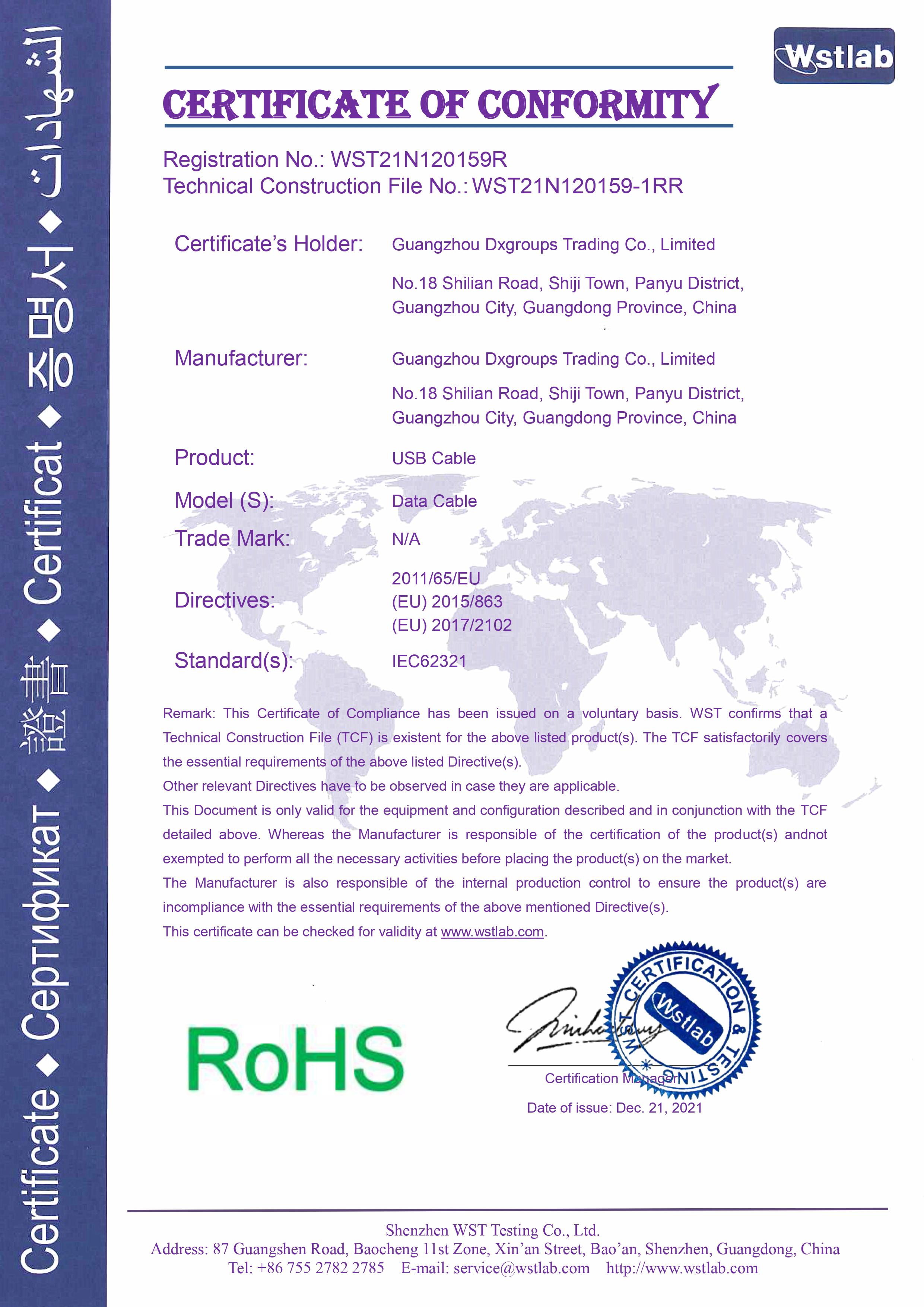 Guangzhou Dxgroups Trading Co., Limitedcertification