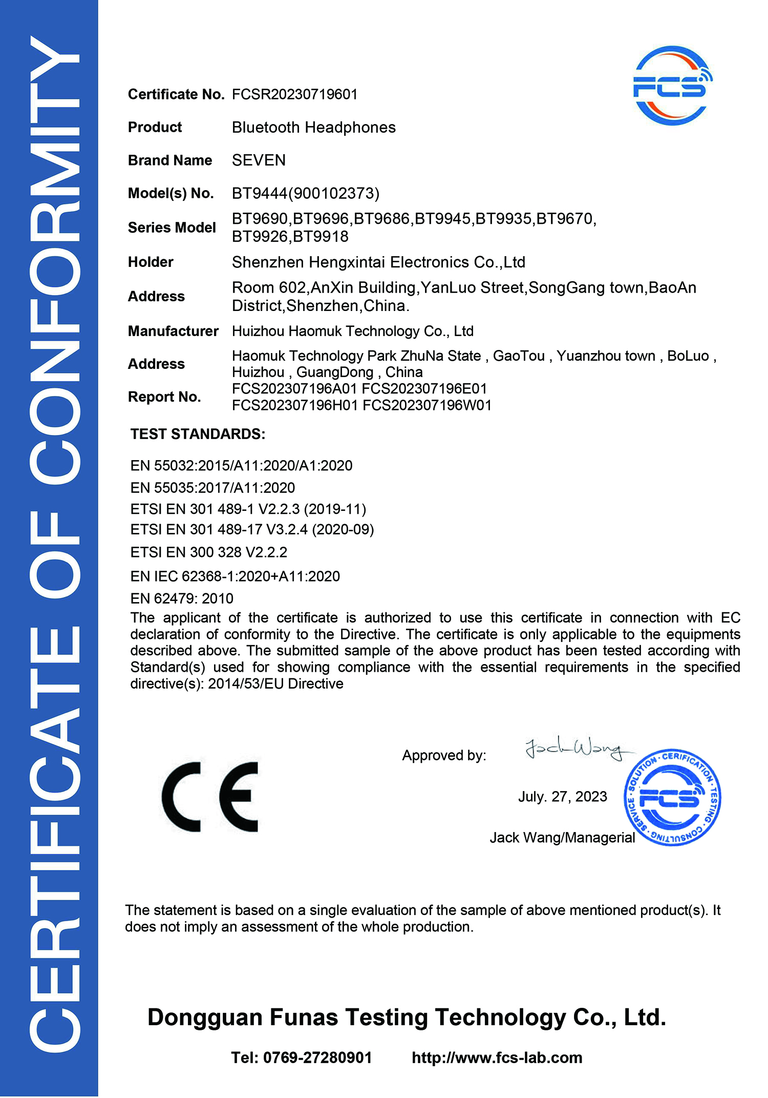 Shenzhen Hengxintai Electronics Co. Ltdcertification