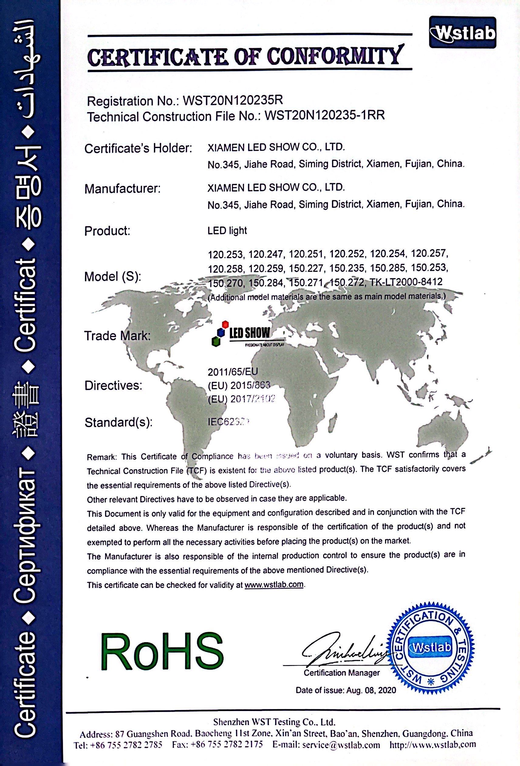 Xiamen LED SHOW Co., Ltd.certification