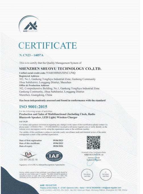 Shenzhen Shuo Yu Technology Co., Ltd.certification