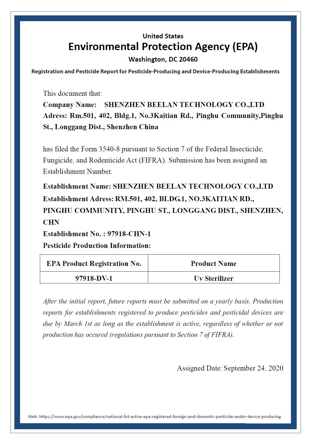 Shenzhen Beelan Technology Co.,Ltd certification