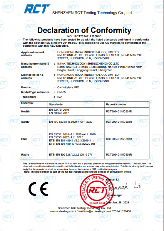 Inkax Industril Co., Ltd.certification