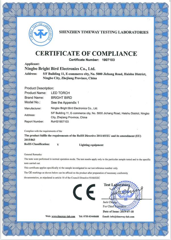 Ningbo Bright Bird Electronics Co., Ltd.certification