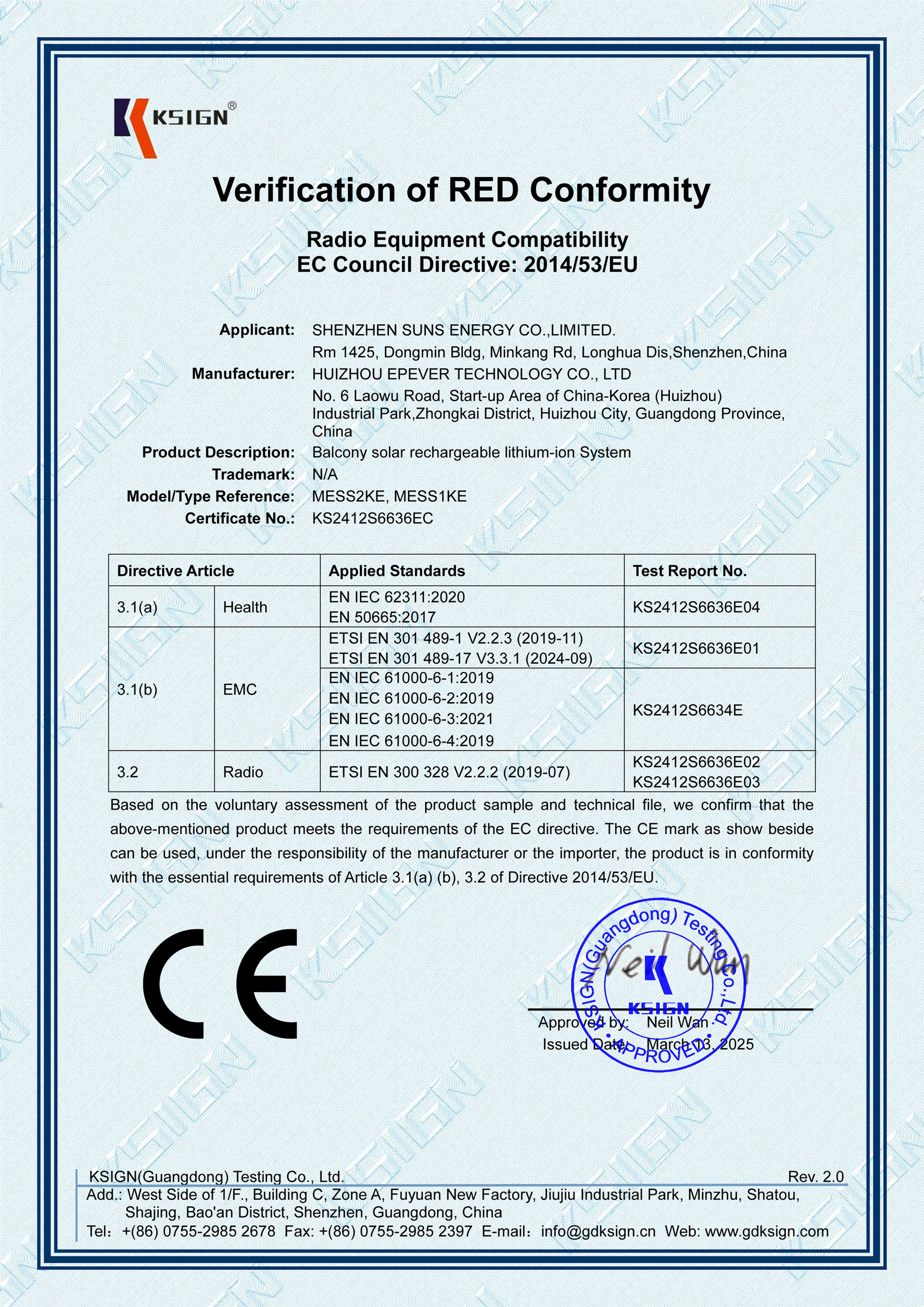 SUN'S ENERGY CO.,LIMITEDcertification