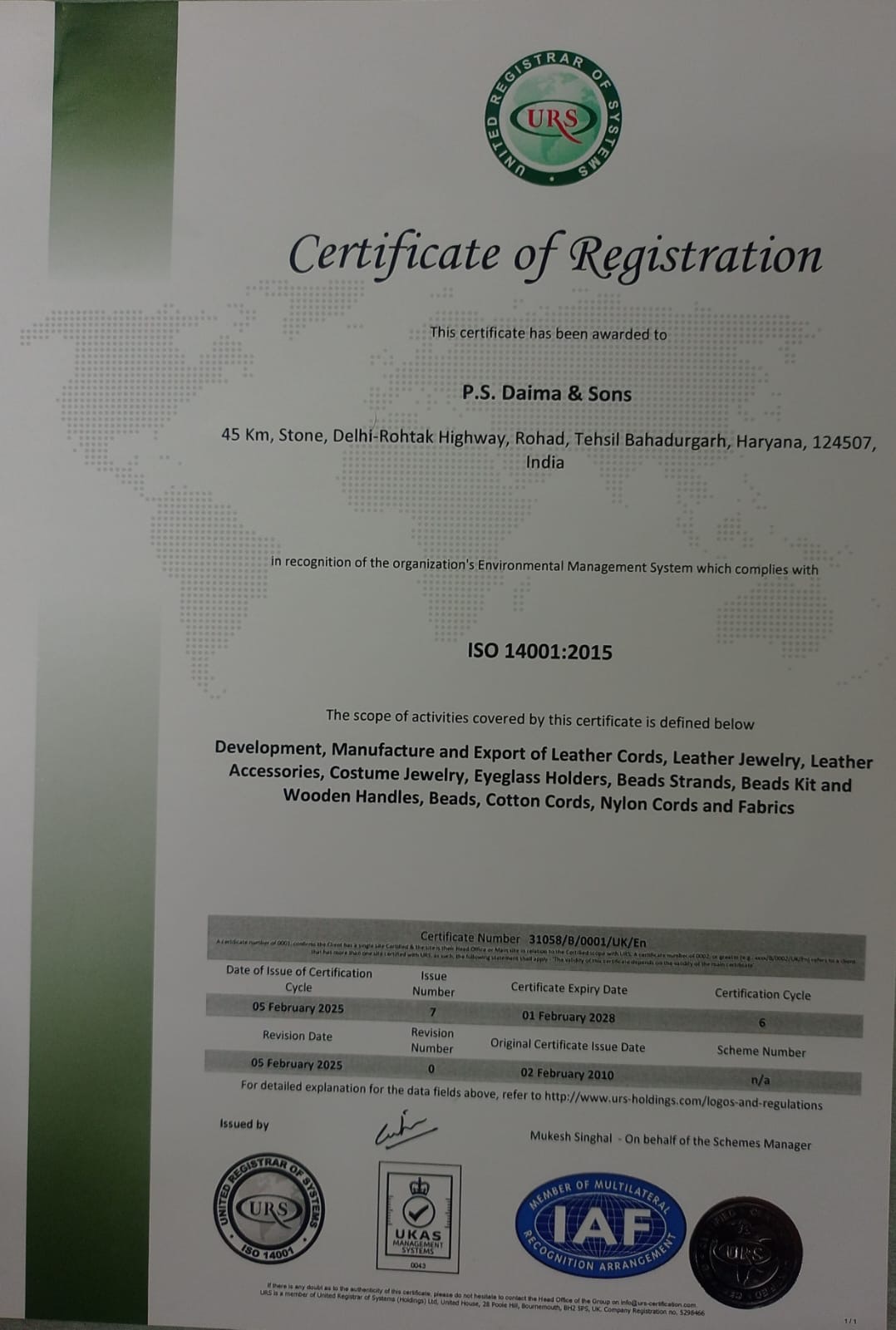 P. S. Daima and Sonscertification