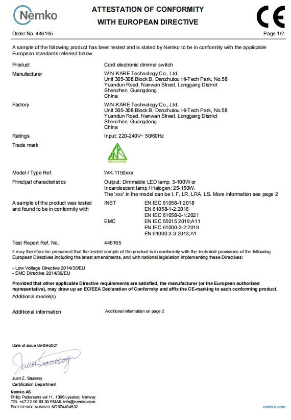 Win-Kare Technology Co.,Ltdcertification
