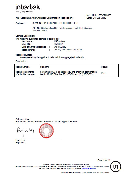 Xiamen Topperstar Elec-Tech Co. Ltdcertification