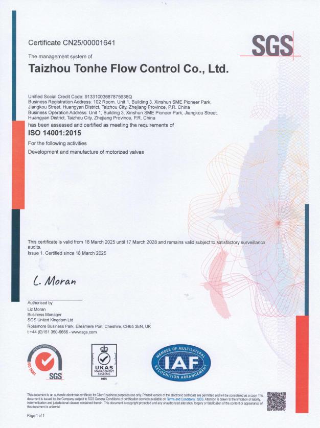 Taizhou Tonhe Flow Control Co., Ltd.certification