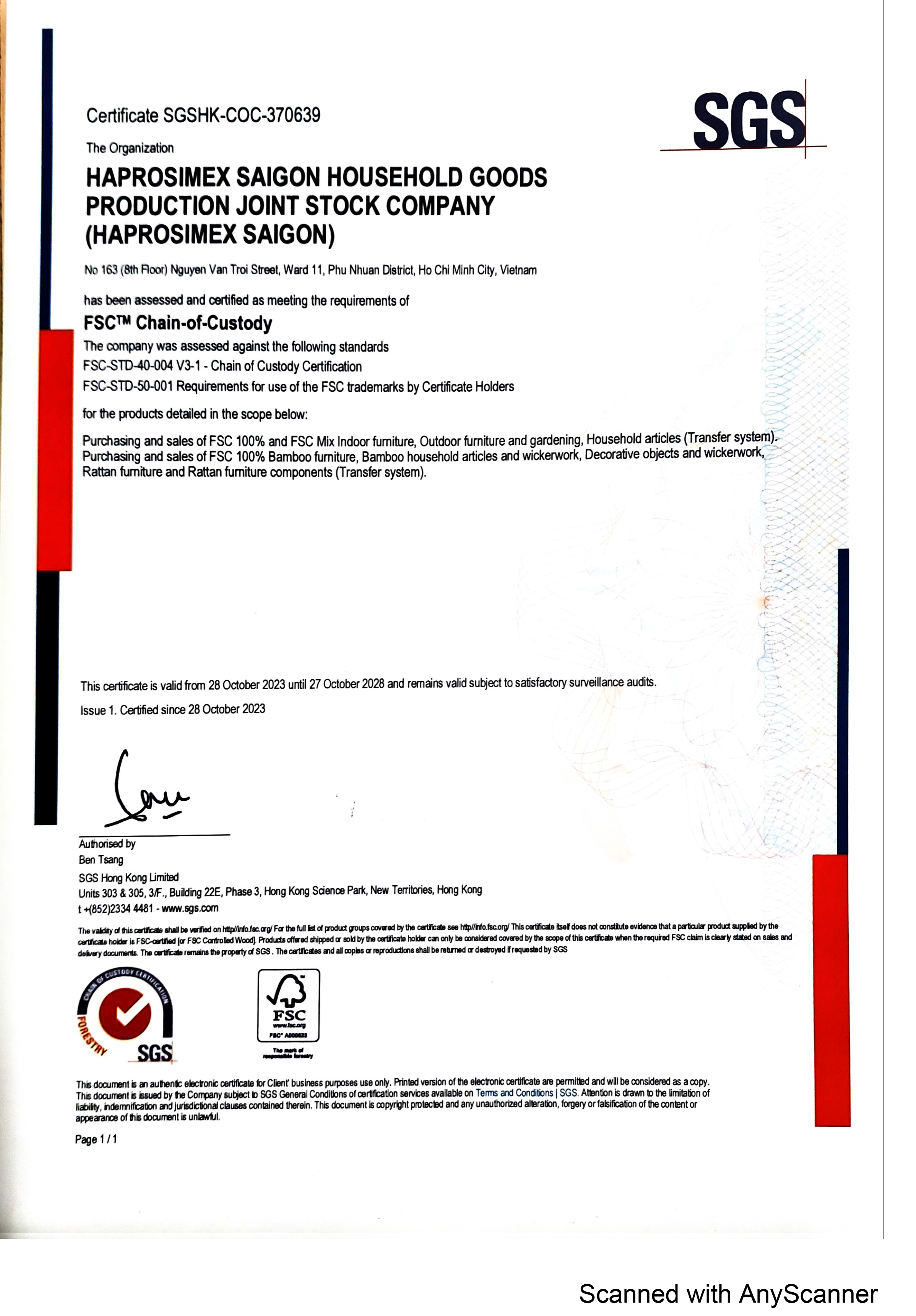 Haprosimex Saigon Household Goods Production JSCcertification
