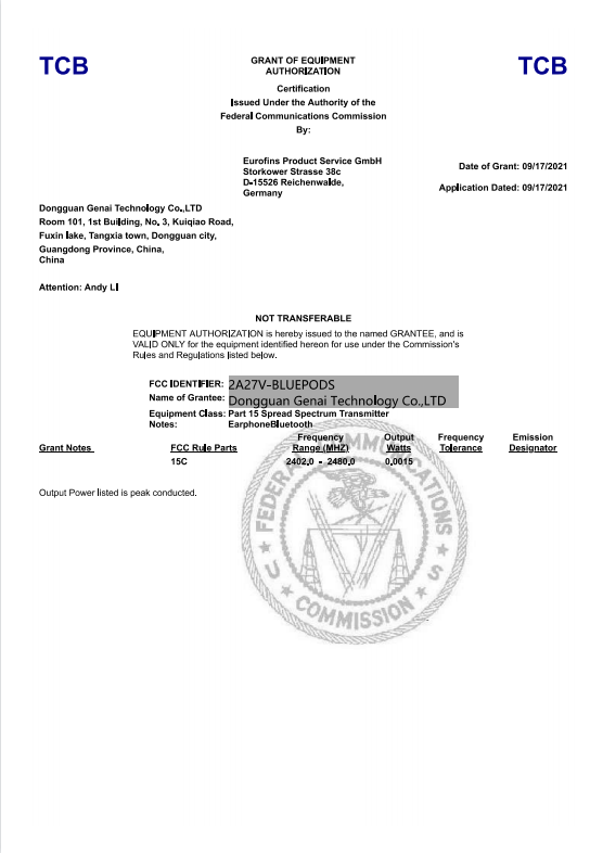 Dongguan Genai Technology Co.Ltdcertification