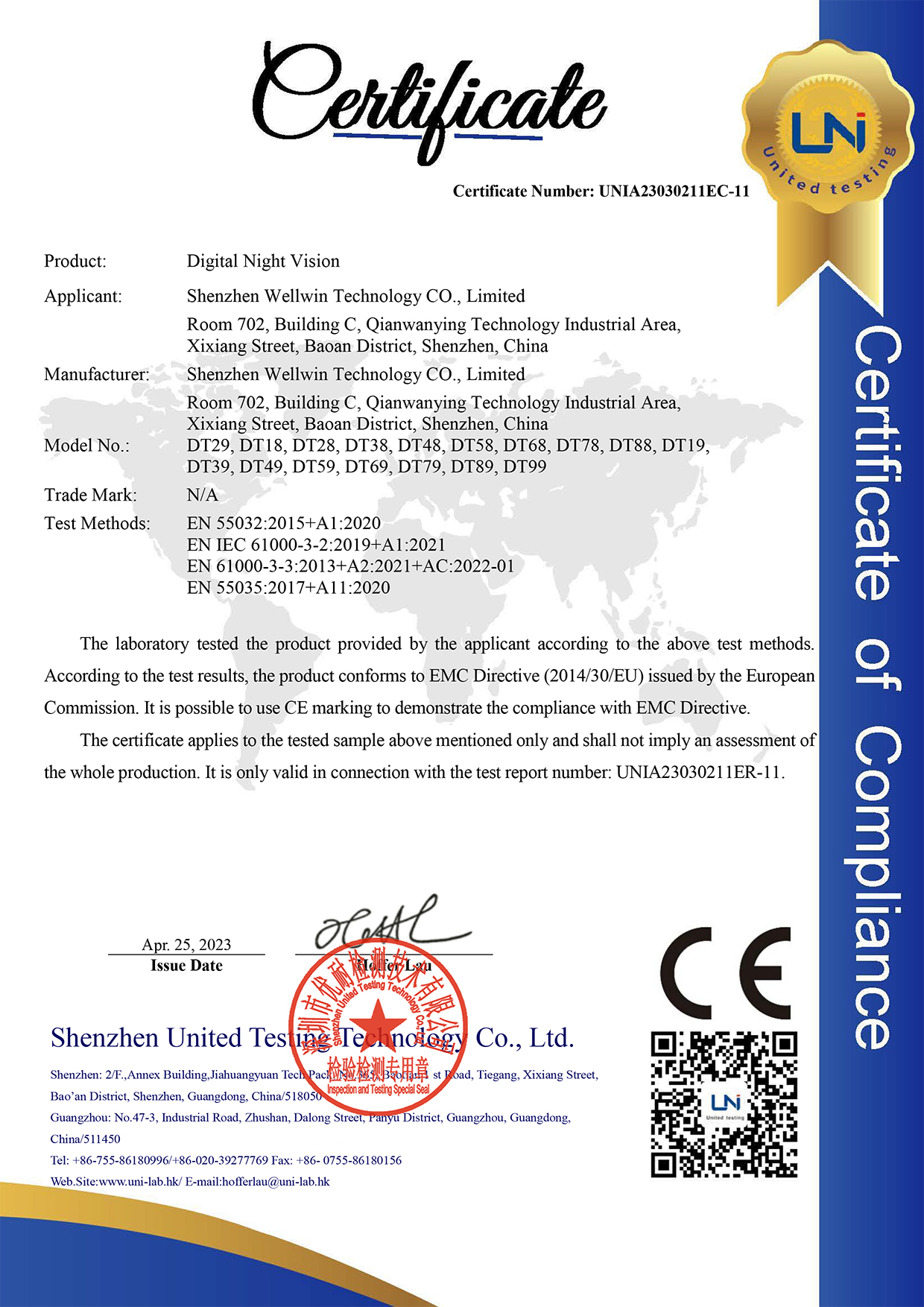 Shenzhen Wellwin Technology Co., Ltd.certification