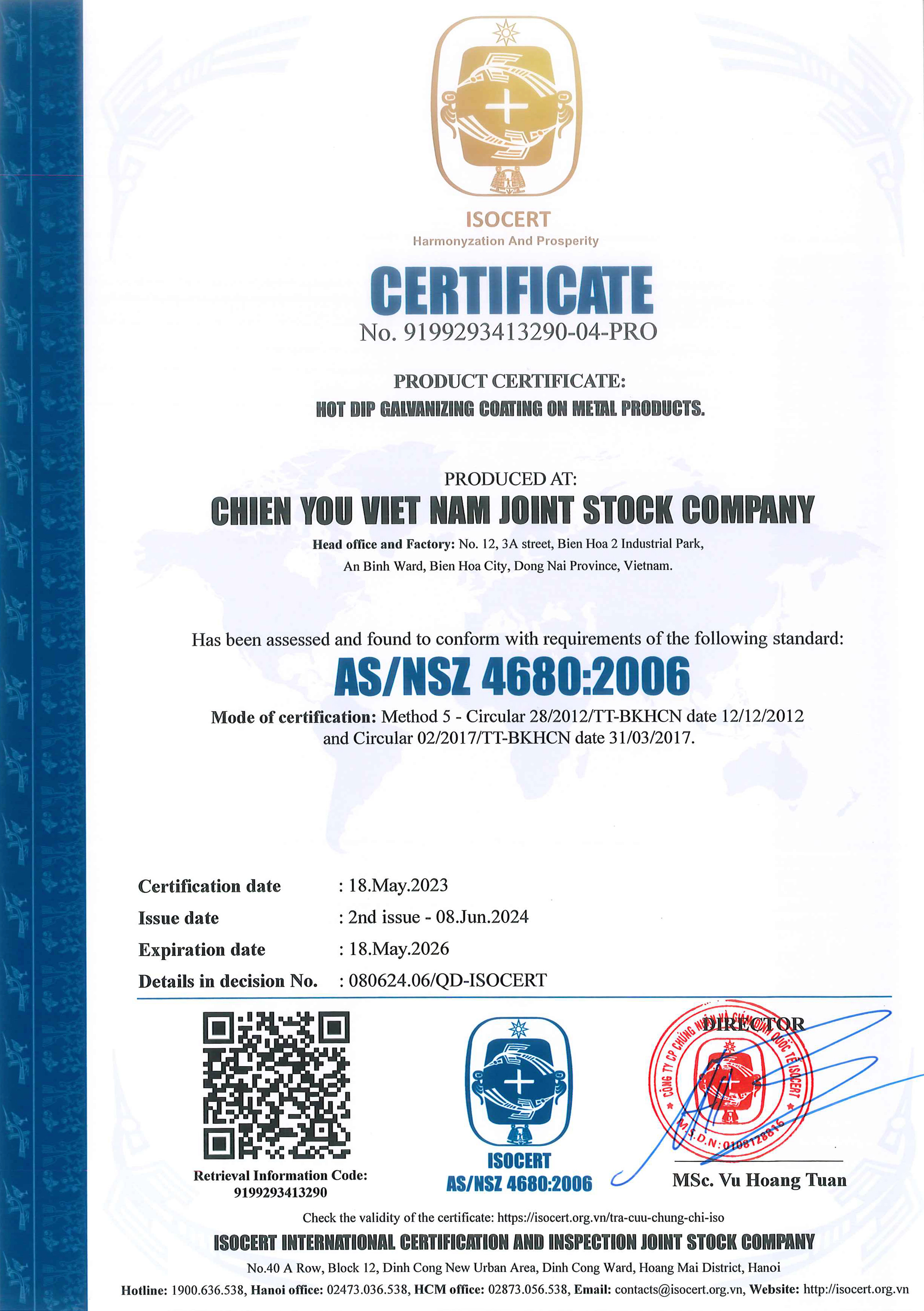 Chien You Vietnam Joint Stock Companycertification