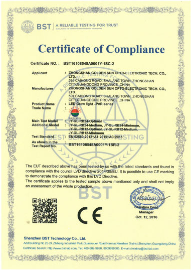 Zhongshan Golden Sun Optoelectronic Technology Co.,Ltdcertification