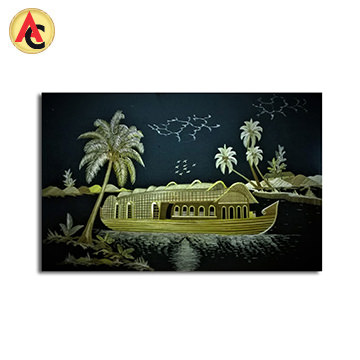 Handmade straw art with wooden frame
