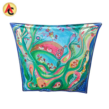 Illustrated satin scarf