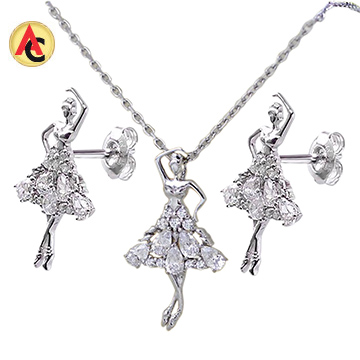 Silver jewelry set with ballerina motif