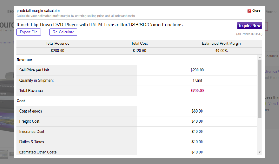 Margin Calculator Global Sources